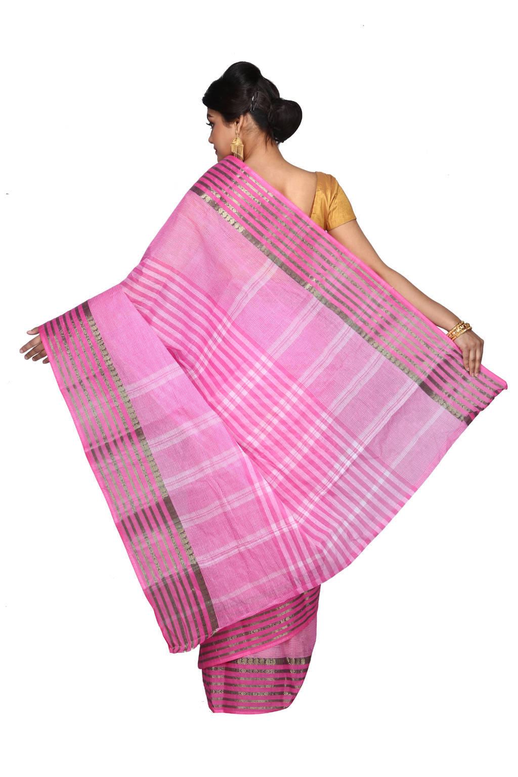Pink Pure Cotton Zori Border Tant Saree (1963)